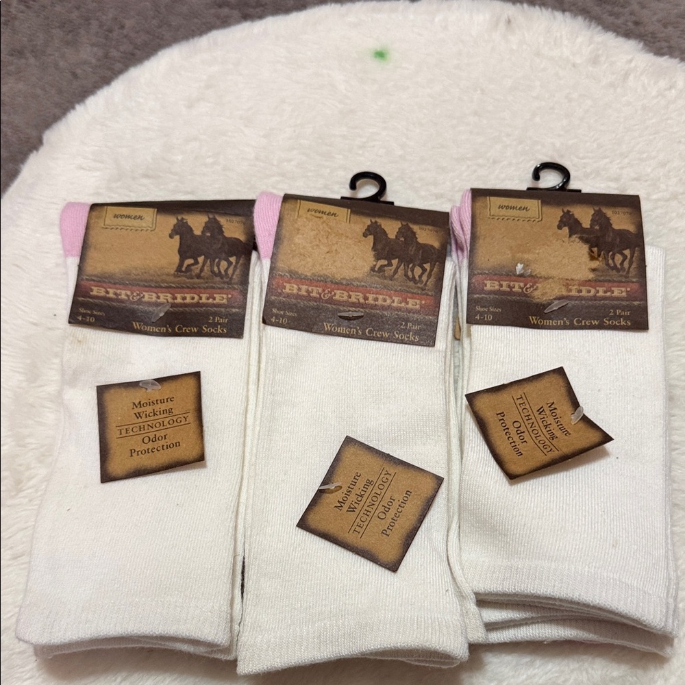 Bit & Bridle Women's Crew Socks - White and Pink